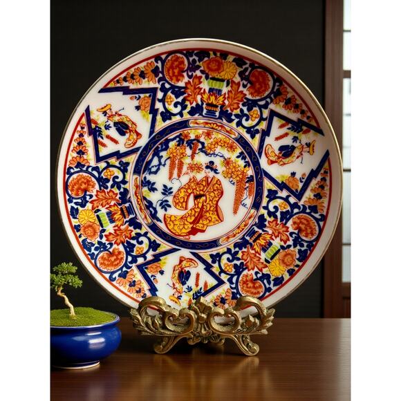 Vintage Japanese Imari Plates-4pc Set-Hand Painted Porcelain-Red Blue Gold-Asian - Picture 2 of 12